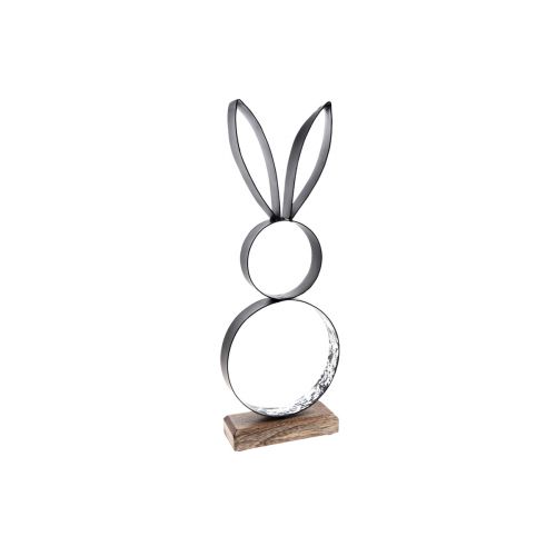 Décoration lapin de Pâques métal noir argent figure de Pâques 11×31cm