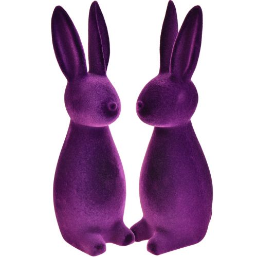 Lapins de Pâques floqués figurines décoratives Pâques violet 8x10x29cm 2pcs