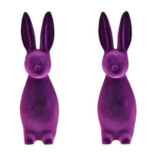 Floristik24 Figurines décoratives floquées lapin de Pâques Pâques – 2e choix – violet 8x10x29cm 2 pièces