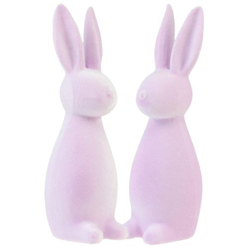 Article Lapins décoratifs floqués lapins de Pâques violet clair 8×10×29cm 2pcs