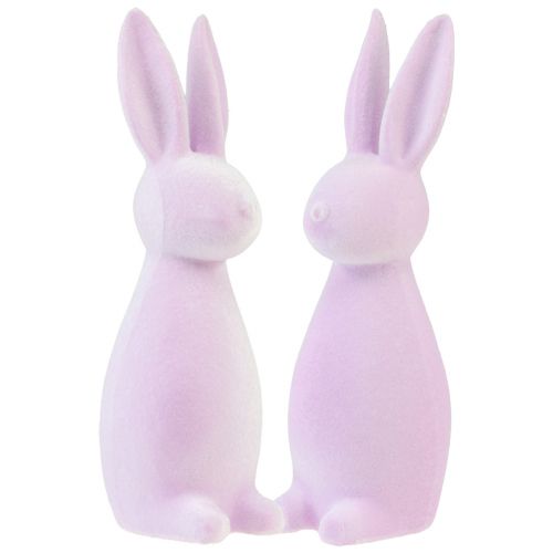 Floristik24 Lapins décoratifs floqués lapins de Pâques violet clair 8×10×29cm 2pcs