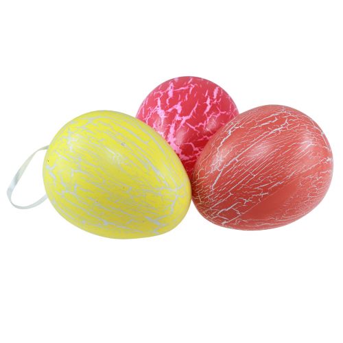 Article Support décoratif Oeufs de Pâques jaune/rose/rouge craquelé H11,5cm 3 pcs