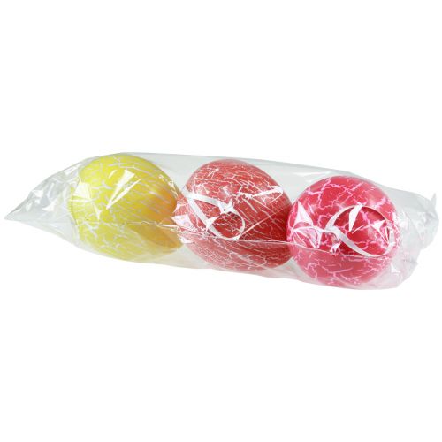 Article Support décoratif Oeufs de Pâques jaune/rose/rouge craquelé H11,5cm 3 pcs