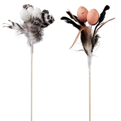 Floristik24 Oeufs de caille artificiels plumes décoratives sur bâton 36cm 12pcs