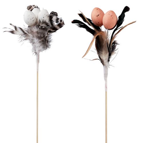 Article Oeufs de caille artificiels plumes décoratives sur bâton 36cm 12pcs