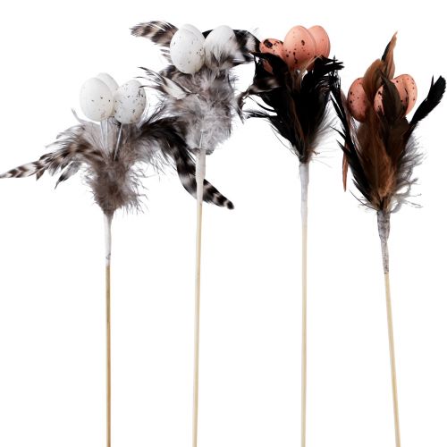 Article Oeufs de caille artificiels plumes décoratives sur bâton 36cm 12pcs
