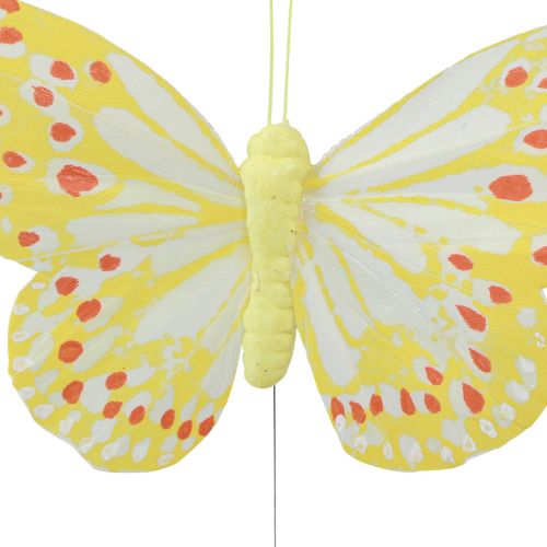 Article Papillons décoratifs sur plumes en fil orange jaune 7×11cm 12pcs
