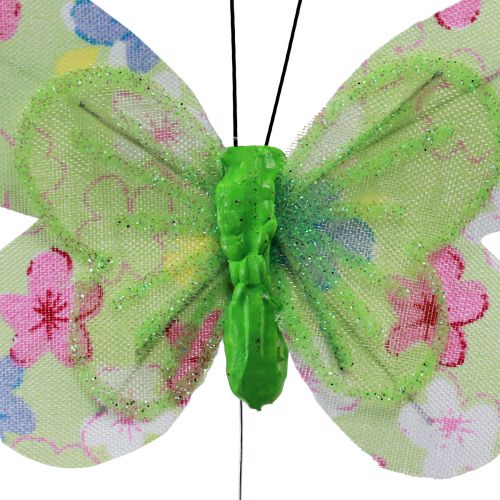 Article Papillons décoratifs sur fil fleurs jaune vert 6×9cm 12pcs