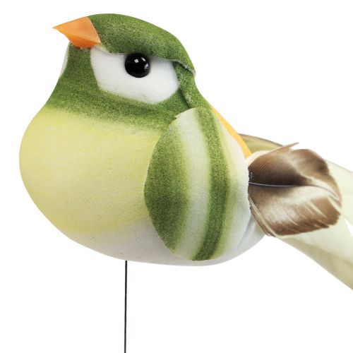 Floristik24 Oiseau en plumes sur fil oiseau décoratif avec plumes vert orange 4cm 12 pcs