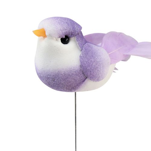 Article Oiseau en plumes sur fil, oiseau décoratif avec plumes colorées 2,5cm 24pcs