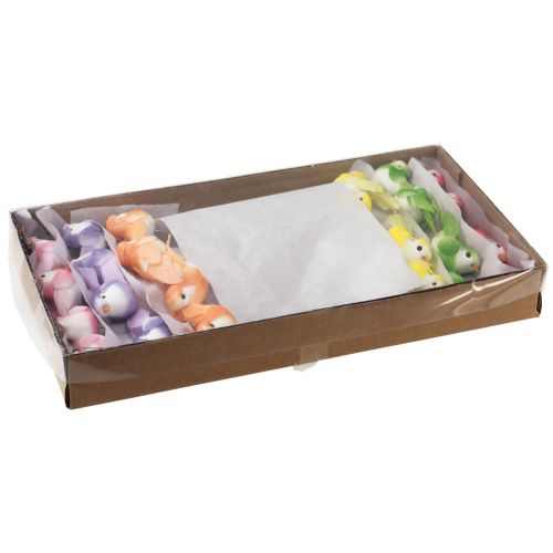 Floristik24 Oiseau en plumes sur fil, oiseau décoratif avec plumes colorées 2,5cm 24 pcs