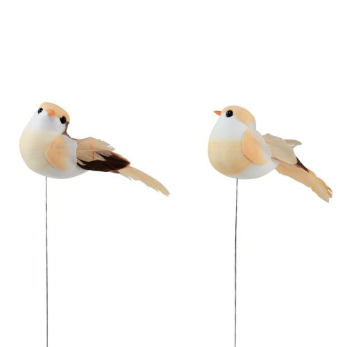 Oiseau en plumes sur fil, oiseau décoratif avec plumes orange marron 4cm 12pcs