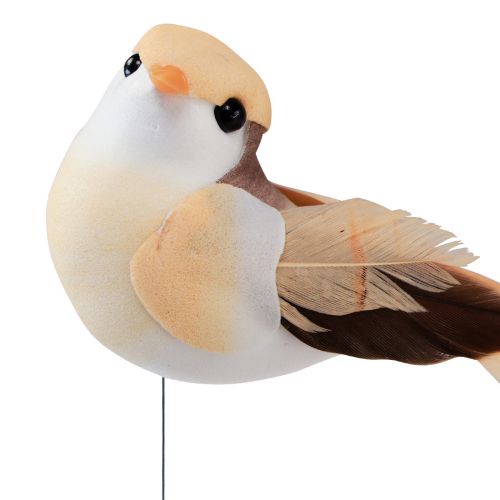 Article Oiseau en plumes sur fil, oiseau décoratif avec plumes orange marron 4cm 12 pcs