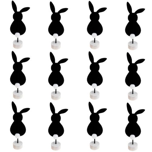 Article Déco de table Petits lapins de Pâques Feutre noir 19cm 12pcs