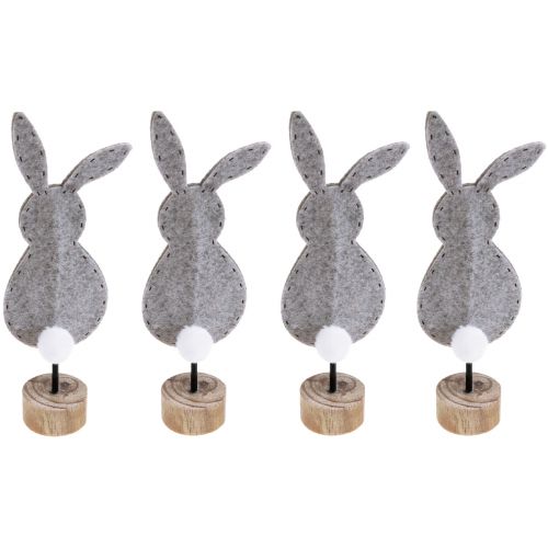 Décoration de table sur pied décoration lapin de Pâques feutre gris 28,5 cm 4 pcs
