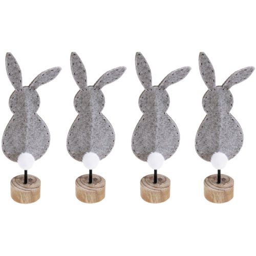 Floristik24 Décoration de table sur pied décoration lapin de Pâques feutre gris 28,5cm 4pcs