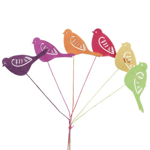 Floristik24 Décoration de printemps bouchons de fleurs décoration d&#39;oiseau en bois 28cm 18 pcs