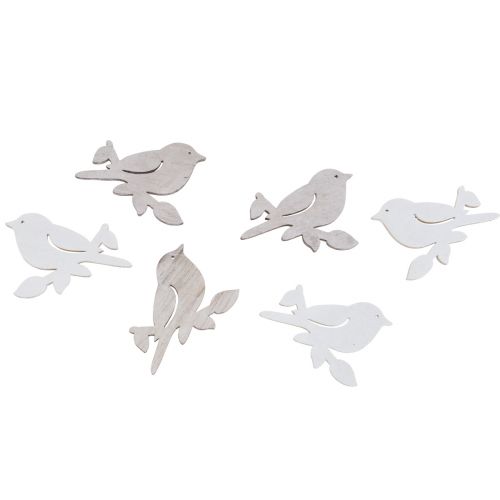 Floristik24 Décoration à disperser en bois décoration oiseau de printemps blanc naturel 4cm 72 pcs
