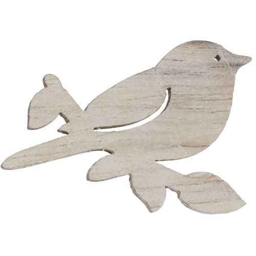 Article Décoration à disperser en bois décoration oiseau de printemps blanc naturel 4cm 72 pcs
