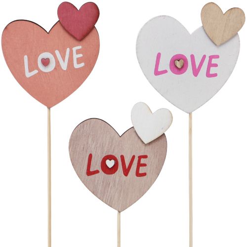 Floristik24 Bouchons de fleurs en bois Bouchons décoratifs Love 8×7,5cm 12 pcs