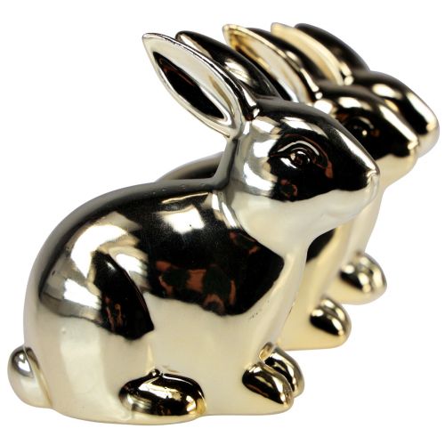 Floristik24 Lapins en céramique lapin doré assis aspect métal 8,5cm 3pcs