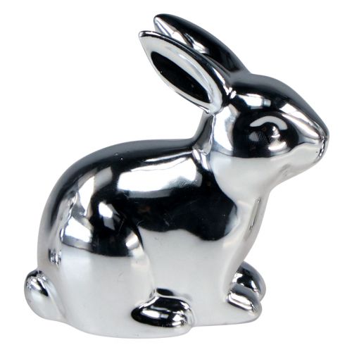 Article Lapin Argent Assis Céramique Aspect Métal 8.5cm 3pcs