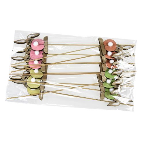 Article Bouchons de fleurs en bois lapin de Pâques Pâques coloré H8cm 12 pcs