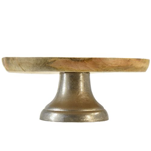 Plateau assiette décorative bois socle métal argent naturel Ø25cm