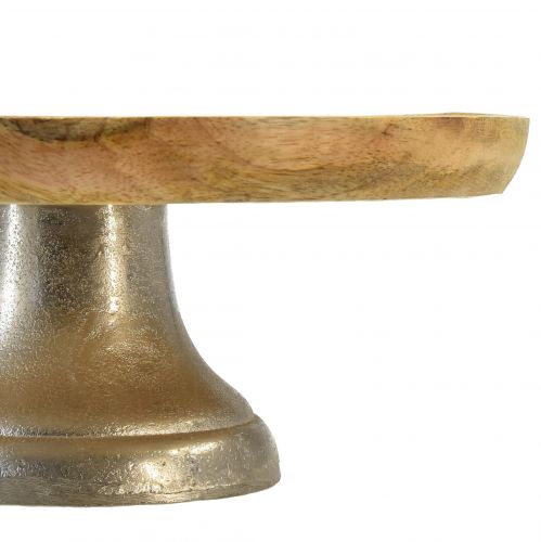 Floristik24 Plateau assiette décorative bois socle métal argent naturel Ø25cm