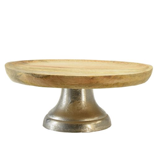 Floristik24 Plateau assiette décorative bois socle métal argent naturel Ø25cm