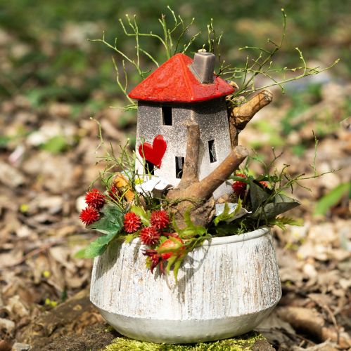 Floristik24 Maisons en céramique aimantes - design coeur, rouge &amp; naturel, 17,5 cm - décoration romantique pour la maison, 2 pièces