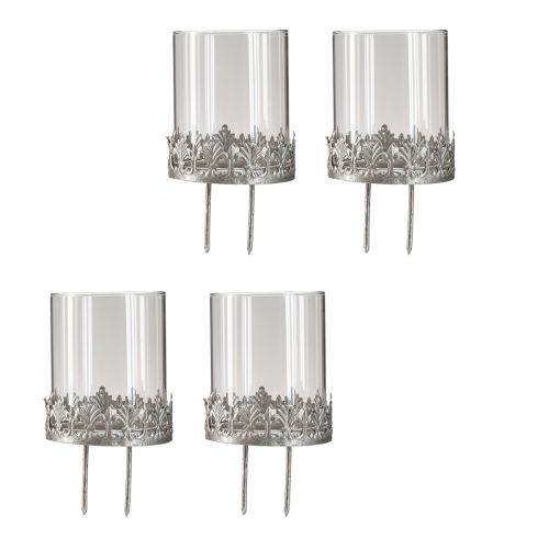 Floristik24 Photophore à brancher avec verre argent antique Ø7cm 4 pcs