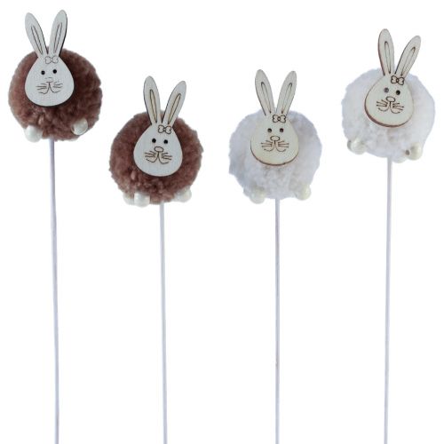 Article Lapins de Pâques en pompon sur pique de fleurs 28cm 16pcs