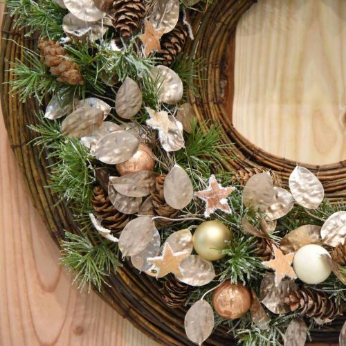 Floristik24 Couronne décorative feuille d'argent couronne artificielle de feuilles champagne Ø59cm