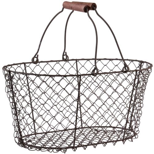 Corbeille grillagée corbeille métal corbeille rouille manche bois L30cm