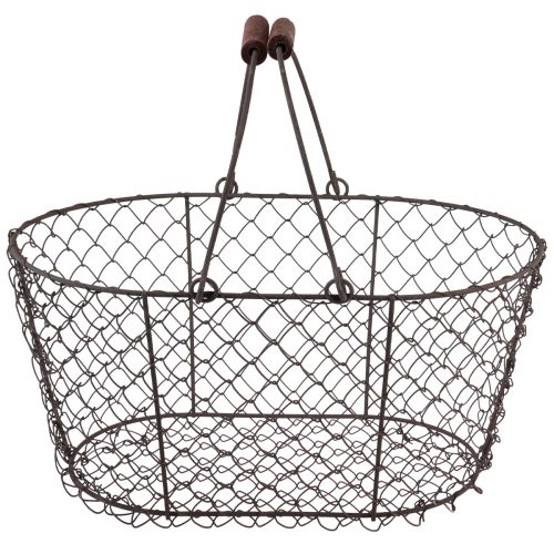 Floristik24 Corbeille grillagée corbeille métal corbeille rouille manche bois L30cm