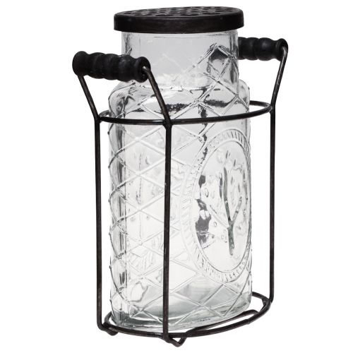 Article Vase en verre avec couvercle, porte-bouteille 16,5×8,5×18,5cm