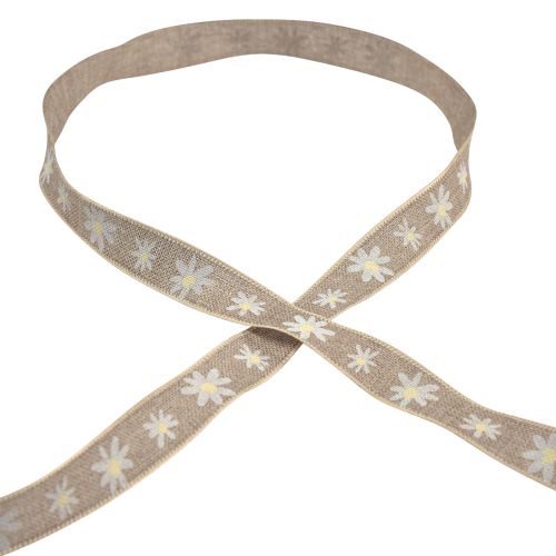 Article Ruban cadeau fleurs ruban décoratif marron blanc 15mm 15m