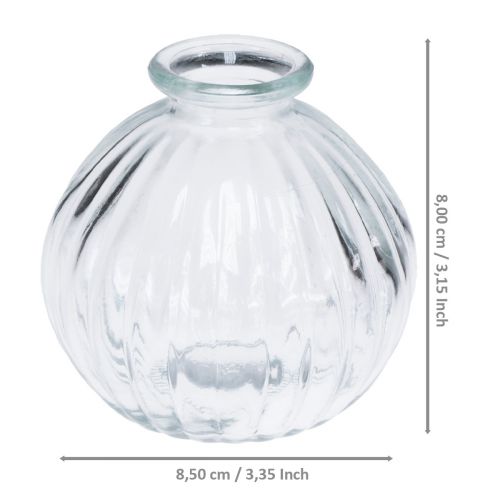 Floristik24 Petit vase en verre vase boule vase clair rainures Ø8,5cm H8cm