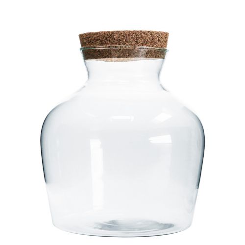 Floristik24 Verre déco avec bouchon Vase déco clair bulbeux Ø20cm H21cm