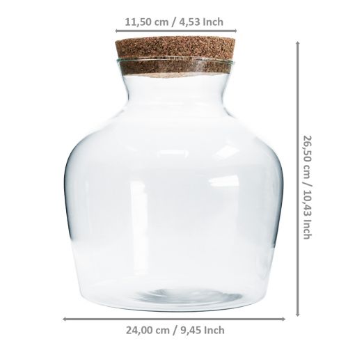 Floristik24 Verre déco avec bouchon Vase déco avec couvercle H25cm Ø24cm