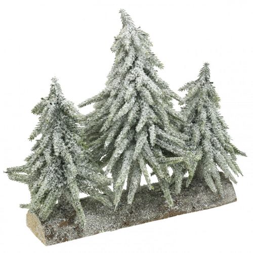 Mini trio de sapins de Noël sur bûche Décoration de Noël 28cm