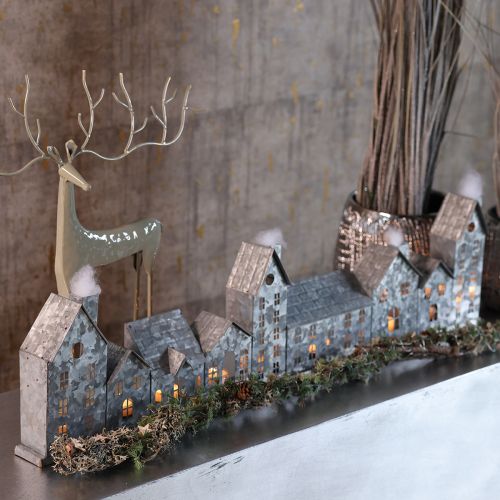 Rangée décorative de maisons avec porte-bougies chauffe-plat, décoration de l'Avent, 68 cm | Floristik24.be