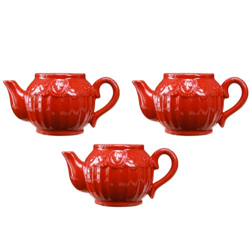 Article Photophore en céramique décoration théière rouge 15,5×9,5×8cm 3 pcs
