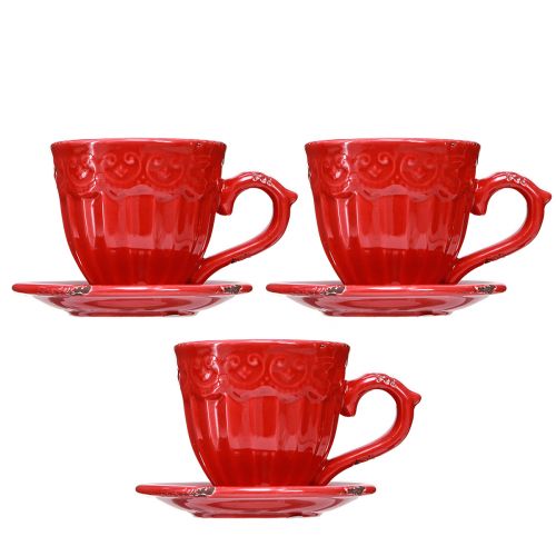 Article Bougeoir en céramique tasse rouge pour bougies bâtons 13×11×8cm 3 pcs