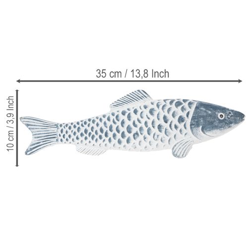 Poisson en bois bleu et blanc, décoration de poisson, apprêt de bois, 35 cm, 1 pièce | Floristik24.be