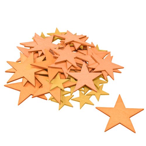Article Décoration à disperser étoiles bois orange 3 couleurs Ø3,5/5,5/7cm 48 pcs