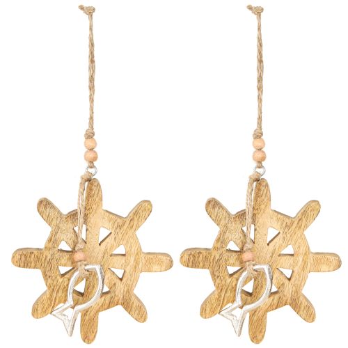 Article Décoration volant en bois pendentif poisson métal Ø12cm 2pcs
