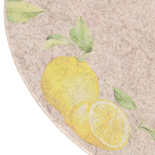 Article Set de table rond en feutre gris Motif citrons Ø31cm 2pcs