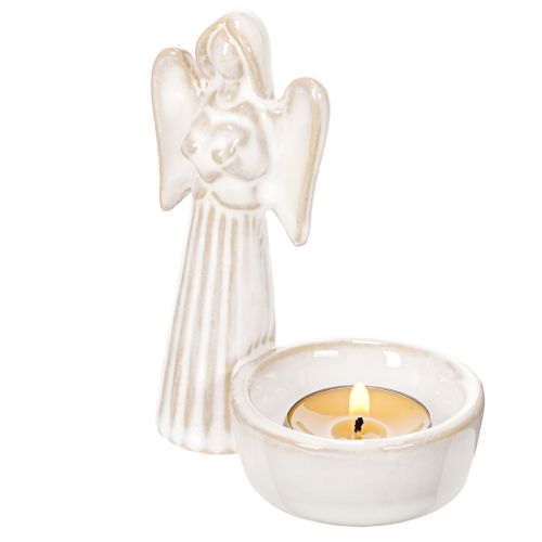 Bol décoratif en forme d'ange avec petite figurine et porte-bougie chauffe-plat rond, 10 cm, lot de 3 | Floristik24.be